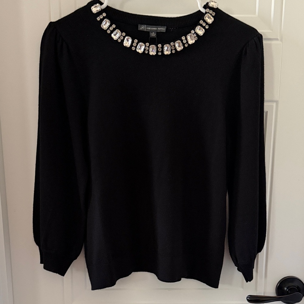 Adrianna Papell Black Sweater with Embellished Details